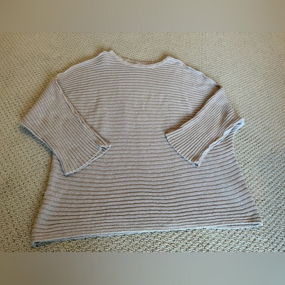 Free People Beach Ribbed Sweater Tan Size Medium Oversized 3/4 Sleeves
